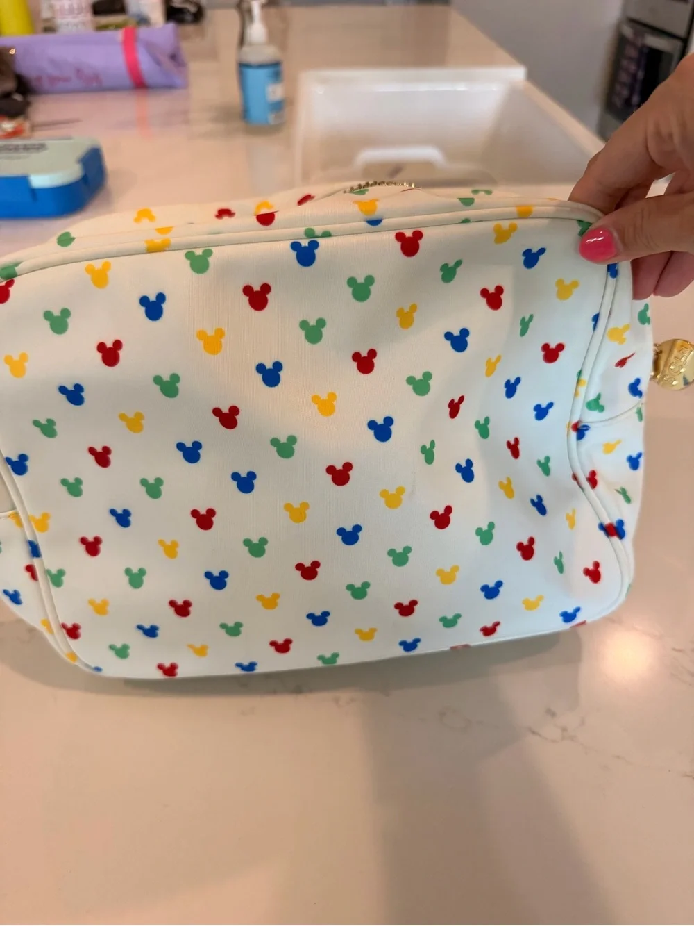 Kids Clear Blue Travel Pouch with White Multi-Color Print